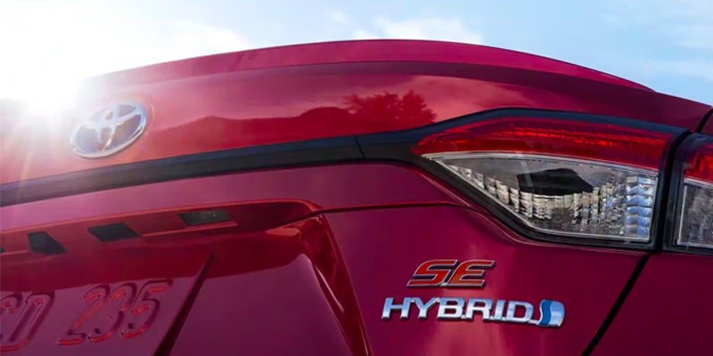 The badge emblems of the 2024 Toyota Corolla Hybrid in Akron, OH 