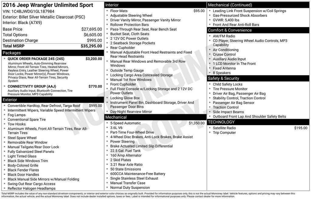 2016 Jeep Wrangler Unlimited Sport