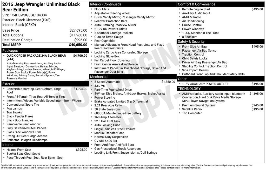 2016 Jeep Wrangler Black Bear