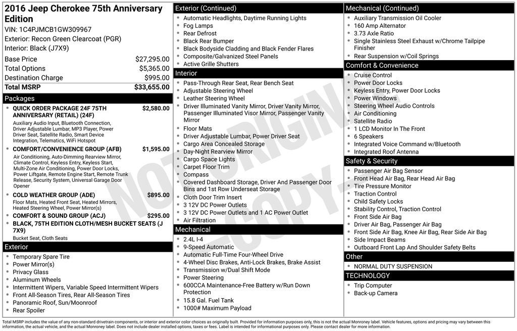 2016 Jeep Cherokee 75th Anniversary Edition