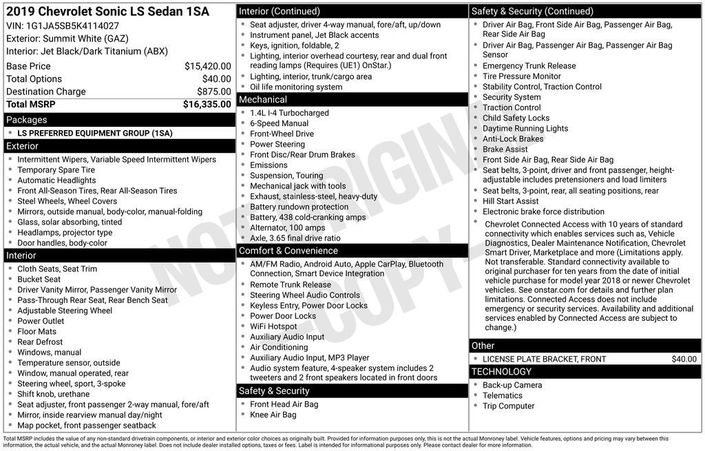2019 Chevrolet Sonic LS