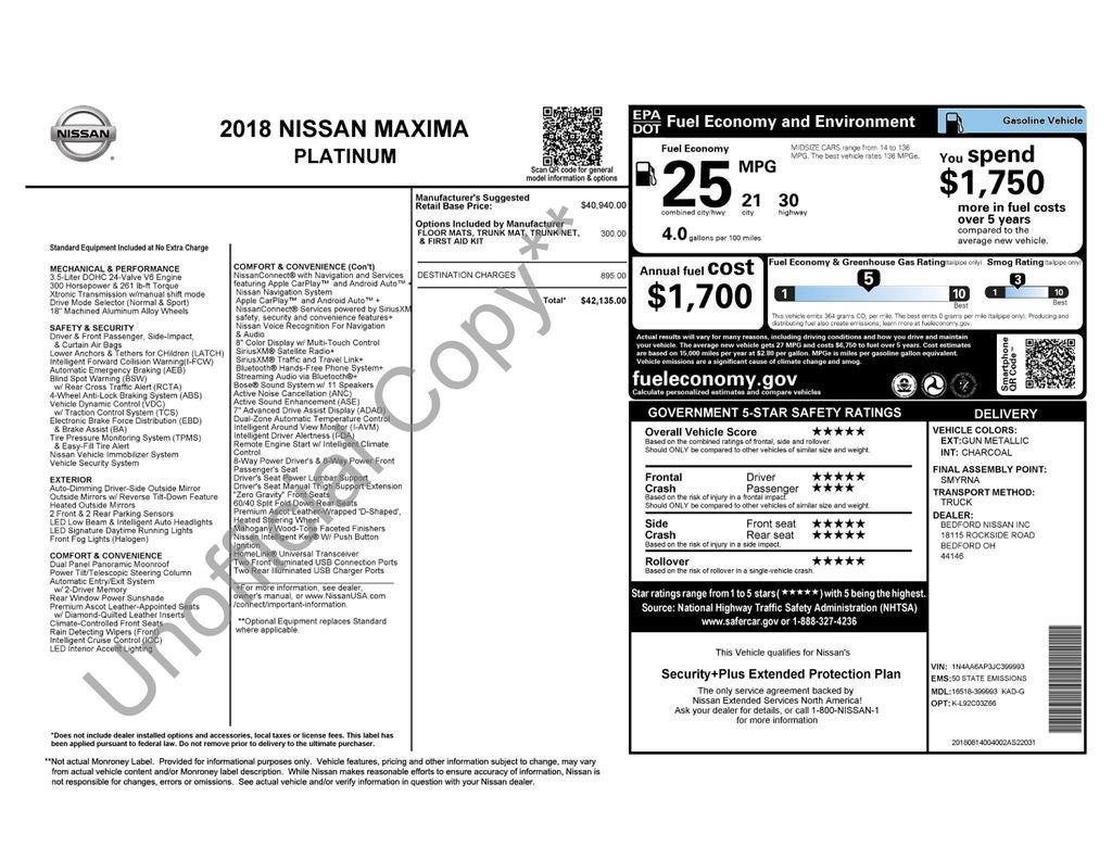 2018 Nissan Maxima Platinum