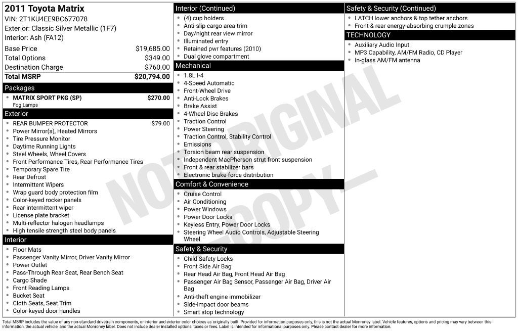 2011 Toyota Matrix Base