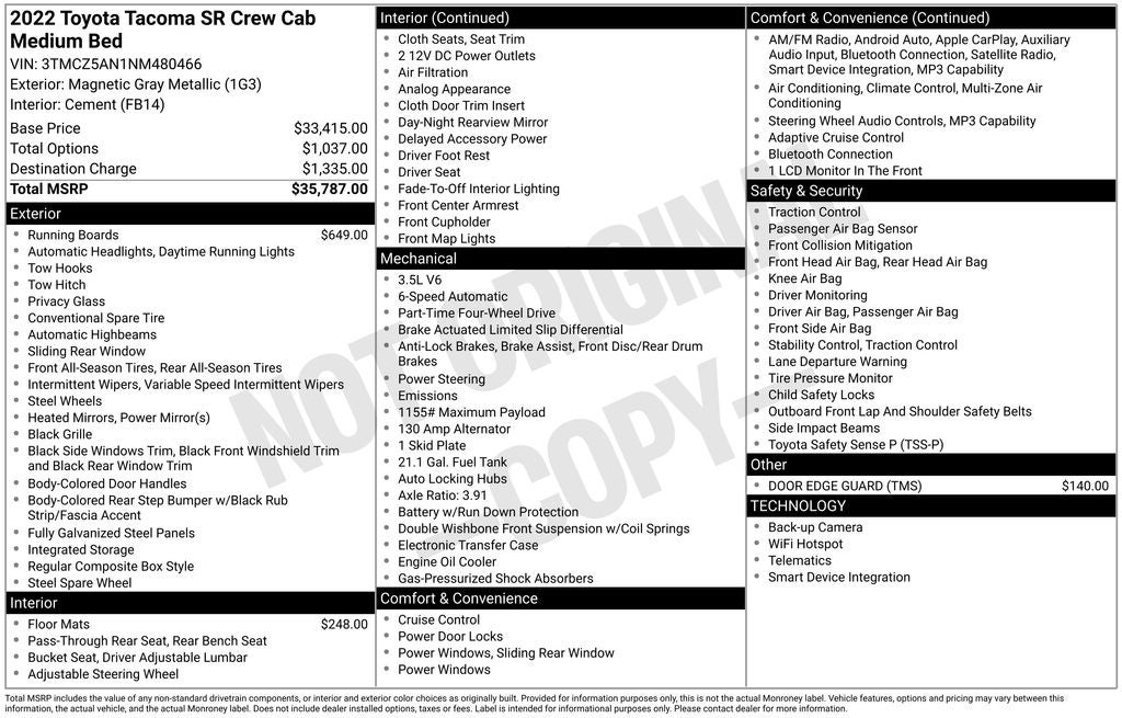 2022 Toyota Tacoma SR V6