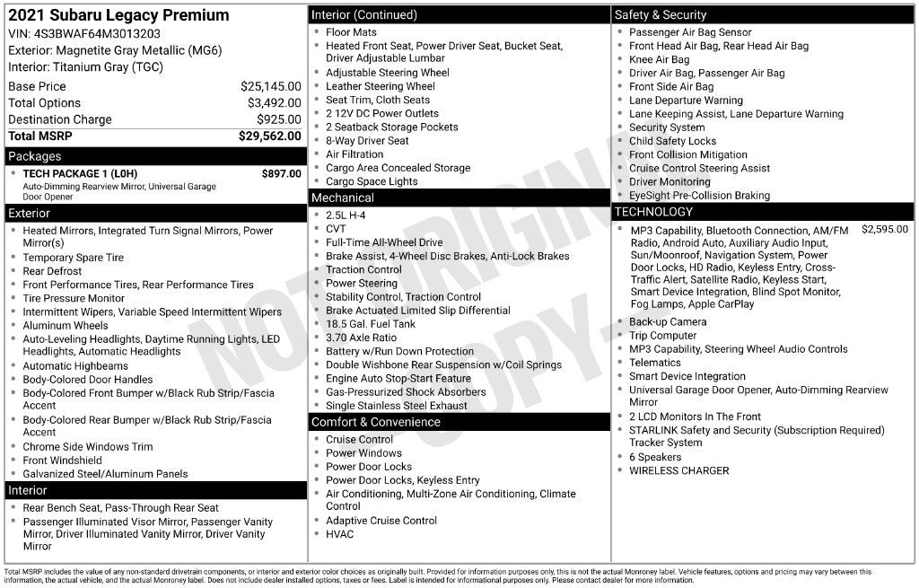 2021 Subaru Legacy Premium