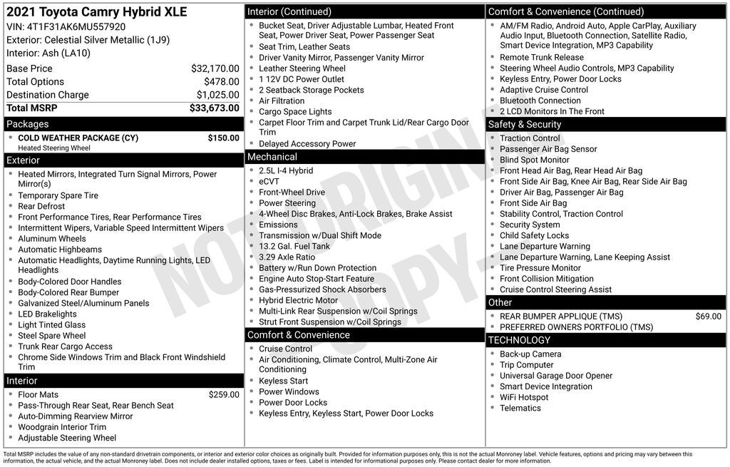 2021 Toyota Camry Hybrid XLE