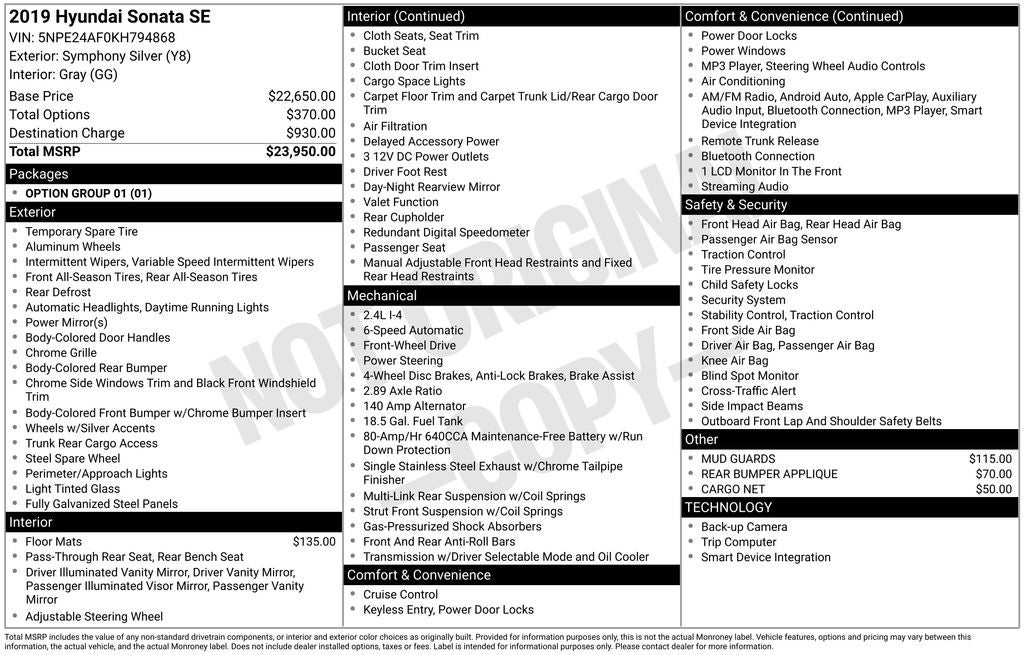 2019 Hyundai Sonata SE