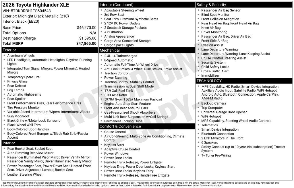2026 Toyota Highlander XLE