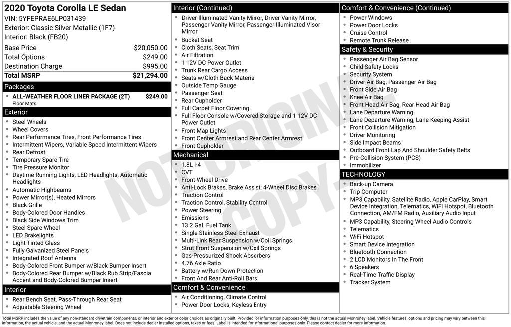 2020 Toyota Corolla LE