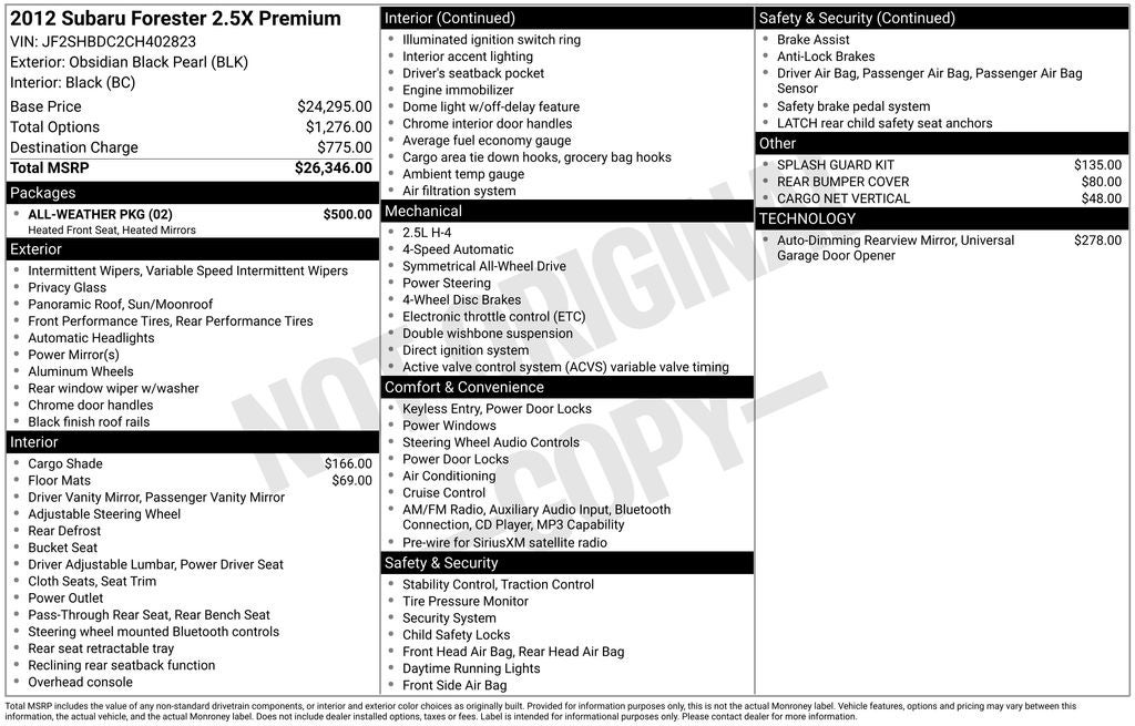 2012 Subaru Forester 2.5X Premium