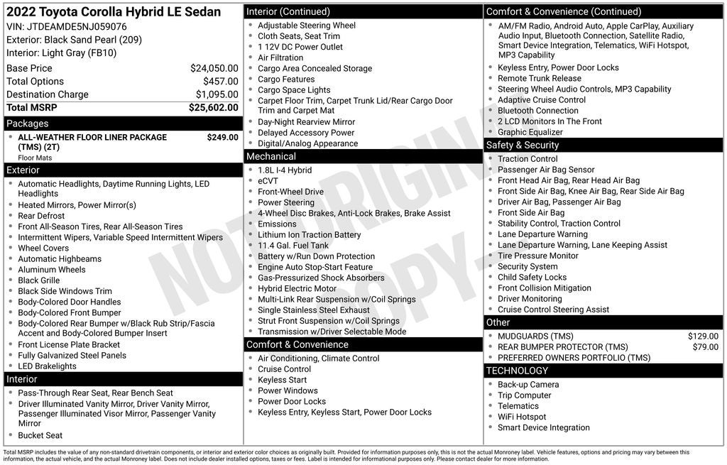 2022 Toyota Corolla Hybrid LE