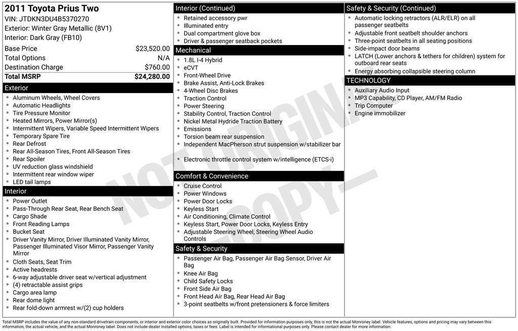2011 Toyota Prius Two