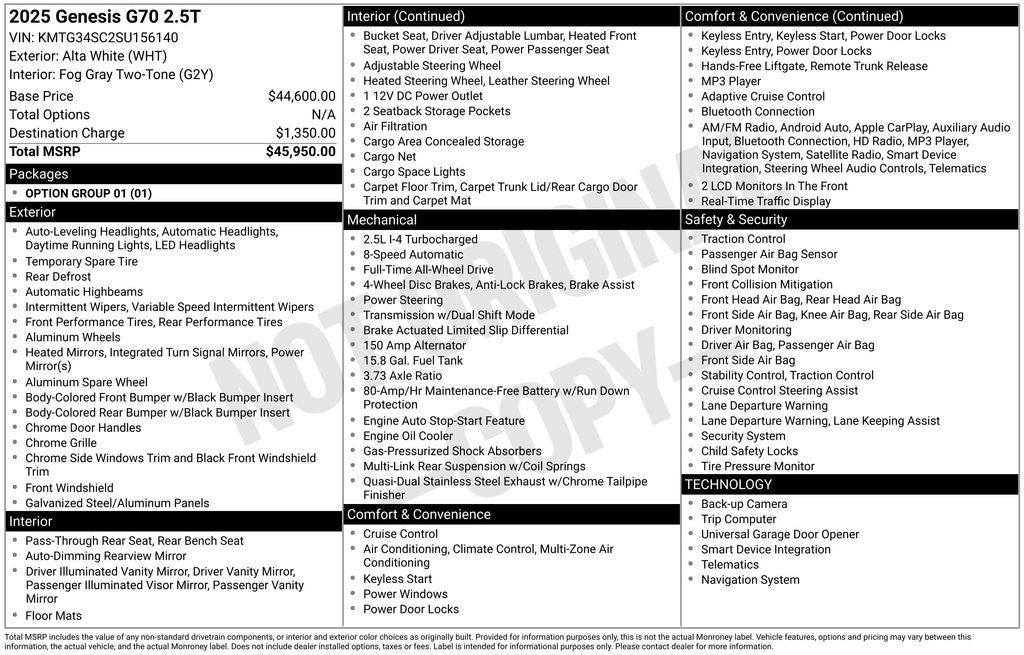 2025 Genesis G70 2.5T