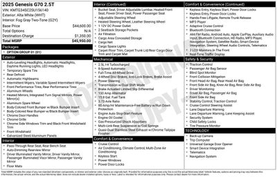 2025 Genesis G70 2.5T