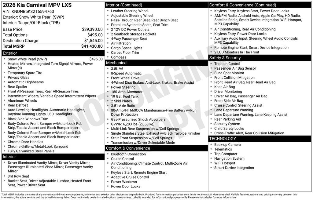2026 Kia Carnival LXS