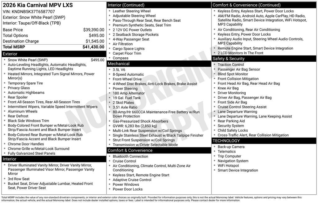 2026 Kia Carnival LXS