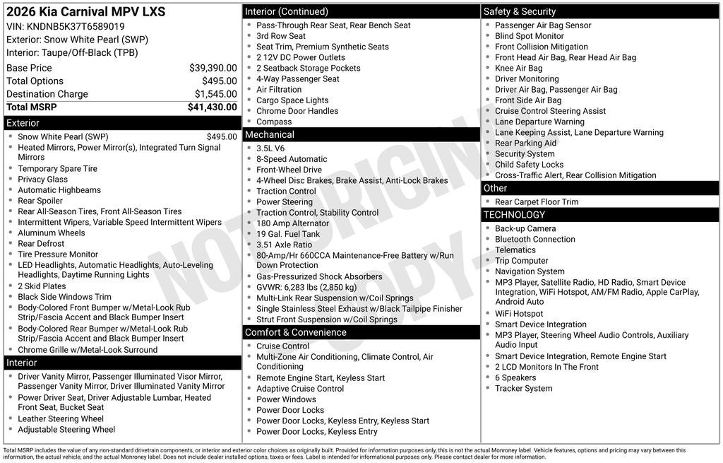 2026 Kia Carnival LXS