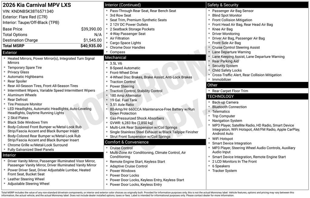 2026 Kia Carnival LXS
